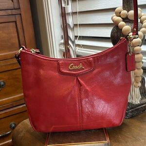Coach Red Leather Shoulder Bag with Gold Hardware